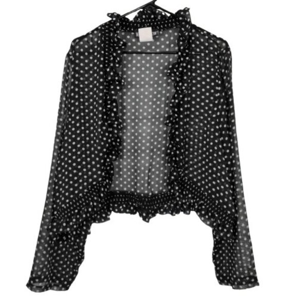 Vtg 90s Sheer Polkadot Blouse XXL 2XL Goth EGL Lolita Twee Ruffle Sweet Mesh - Picture 2 of 6